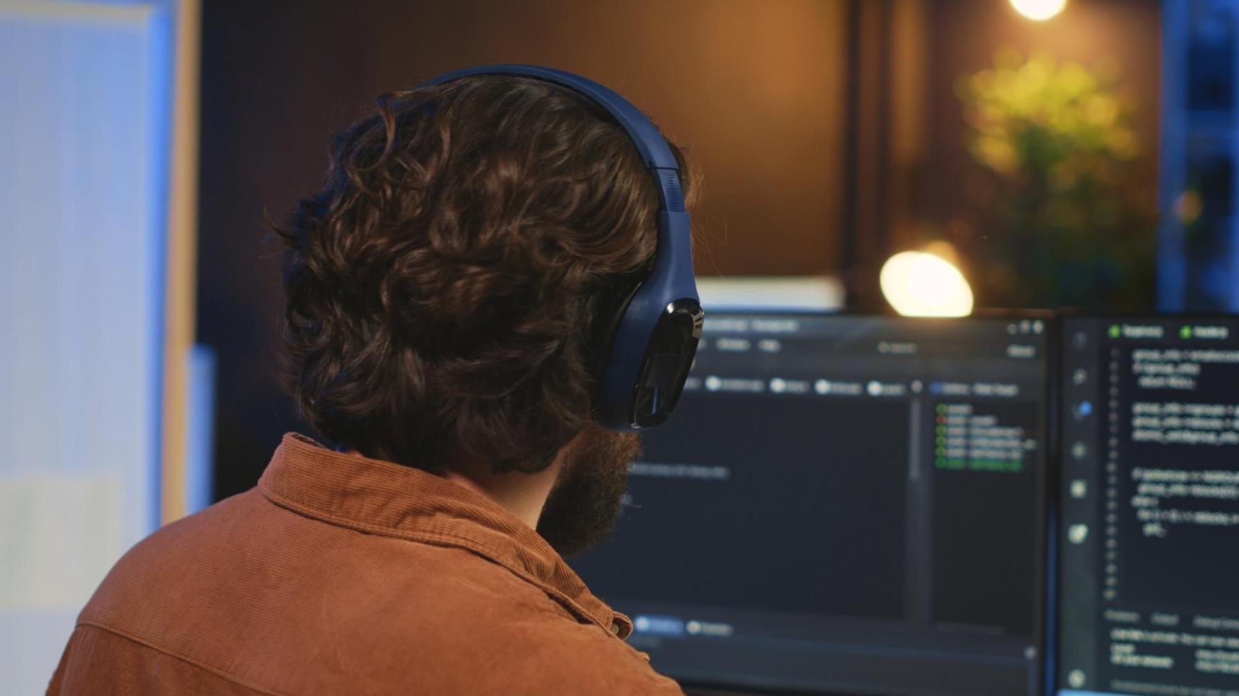 Professional game testing setup with multiple monitors and gaming devices